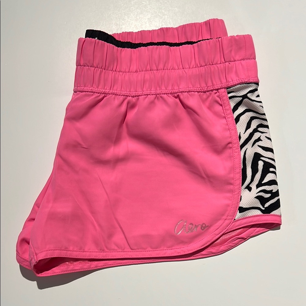 Aero Pink Athletic Shorts with Zebra Print Sides Size Small